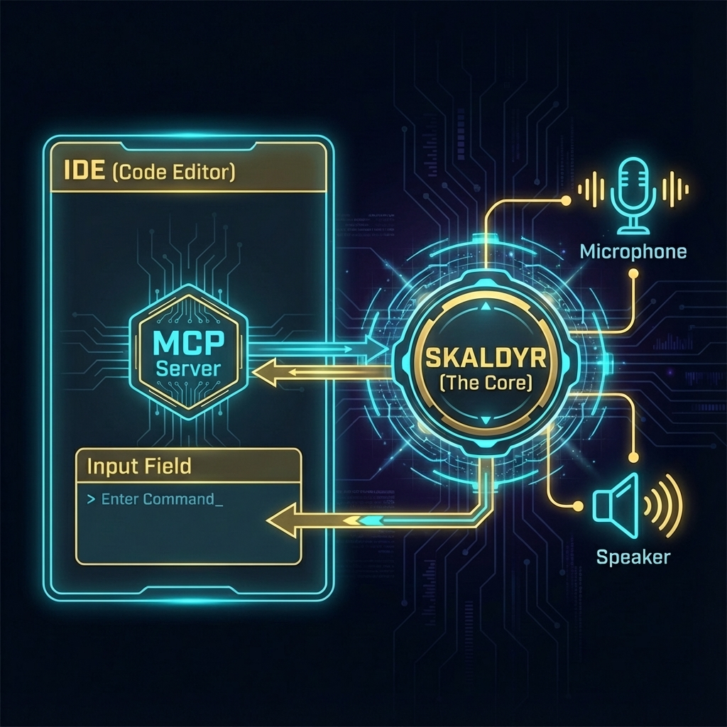 System Architecture Diagram: Data flows from User Voice Input into the Heimdall service...